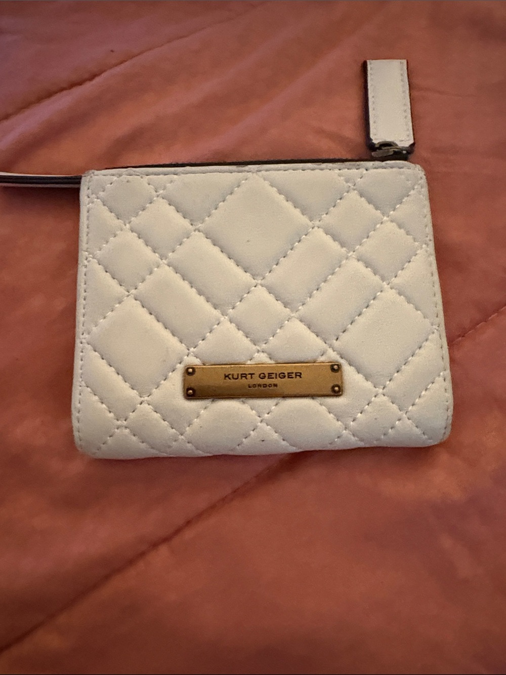 Kurt Geiger White Quilted Leather Wristlet with Gold Plaque